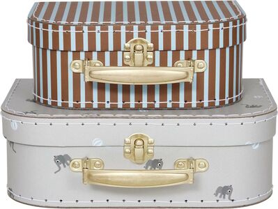 OYOY Mini Suitcase Elephant & Stripe Säilytyslaukku, Pale Blue