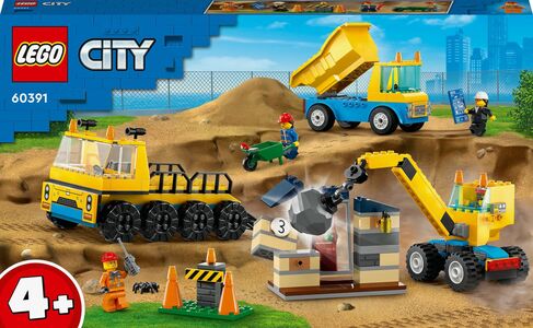 LEGO City 60391 Rakennustyömaan Ajoneuvot, Nosturi Ja Purkupallo