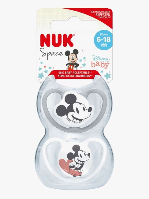 NUK Space Mikki Hiiri Tutti 2-pack Silikoni Koko 2, Grey/White
