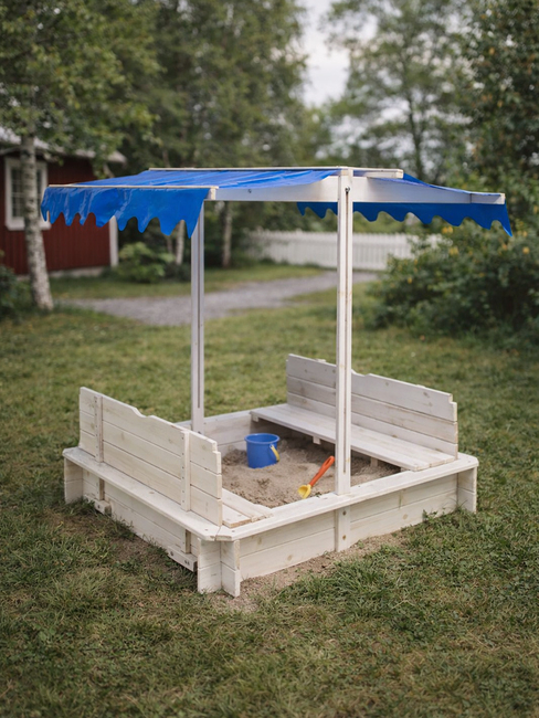 Woodlii Hiekkalaatikko + Katto Ja Penkki, Valkoinen