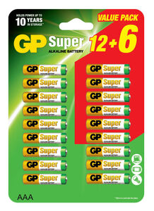 GP Batteries Super Alkaline Paristot 12+6 AAA LR03