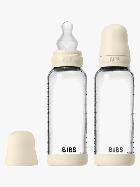BIBS Medium Flow Lasi Tuttipullo Silikoni 2-pack 240 ml, Ivory