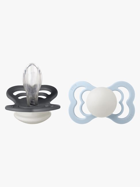 BIBS Supreme Tutti 2-pack Silikoni Koko 2 Symmetrinen, Iron Glow/Baby Blue Glow