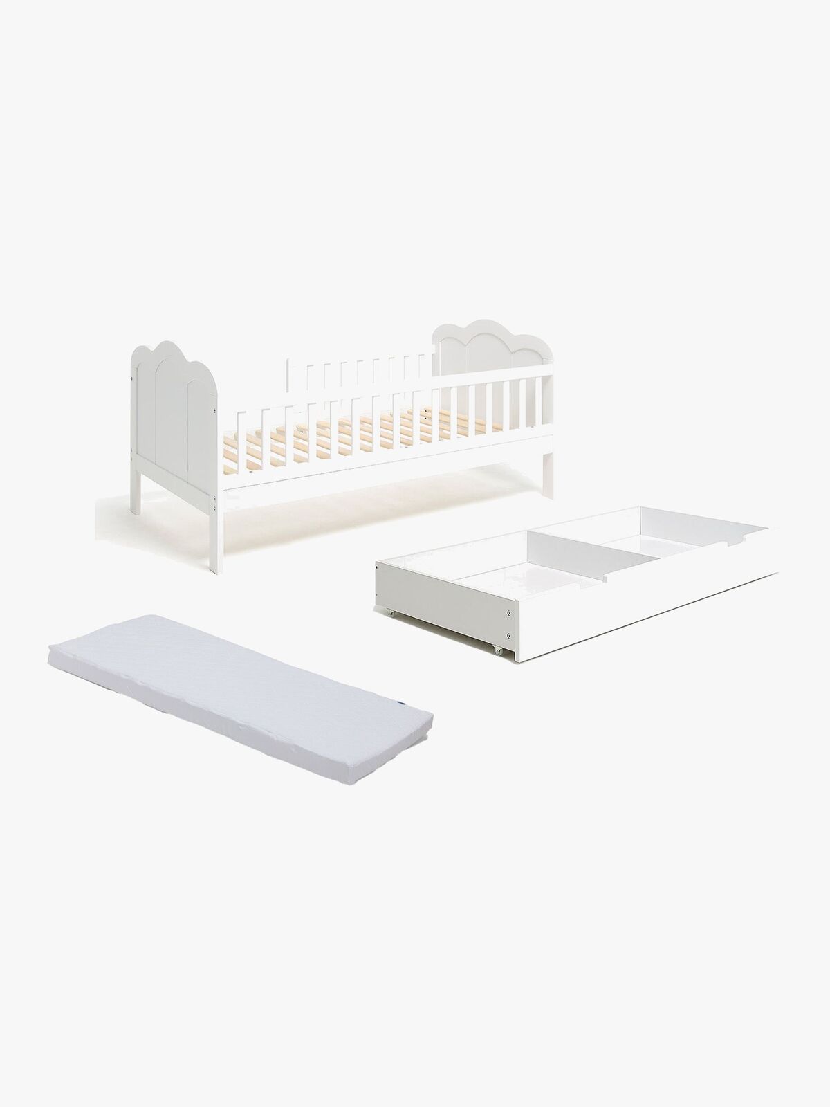 JLY DREAM Juniorisänky ESTER + Sängynaluslaatikko & Patja 70x140, Valkoinen