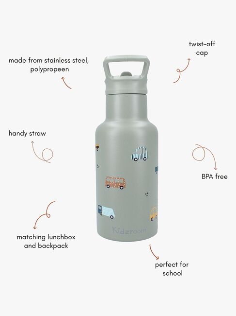 Kidzroom Stainless Steel Juomapullo 350 ml Sweet Cuddles, Vihreä