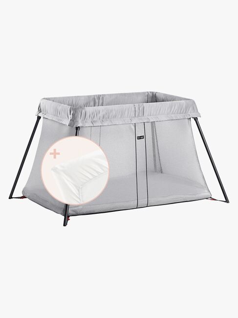 BabyBjörn Light Matkasänky + Muotoonommeltu Lakana, Hopea