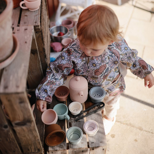 Mushie  Pitkähihainen Ruokalappu, Retro Flowers