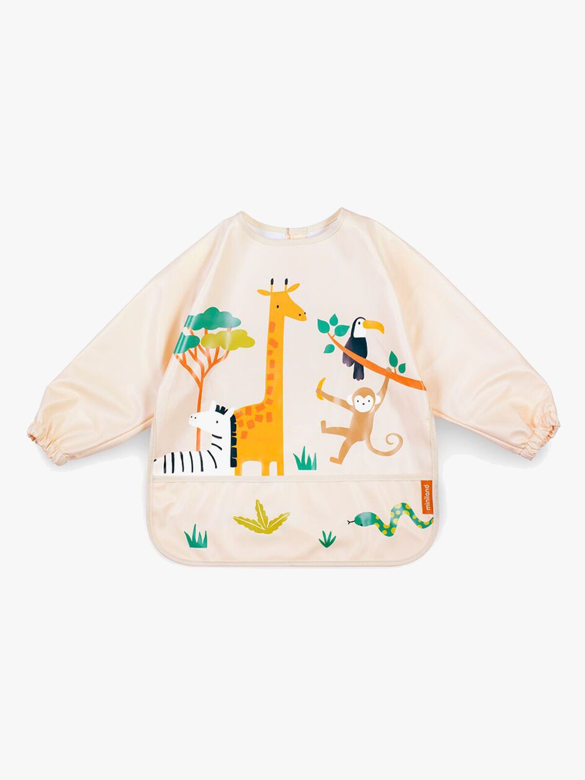Miniland Pitkähihainen Ruokalappu + Tasku, Jungle
