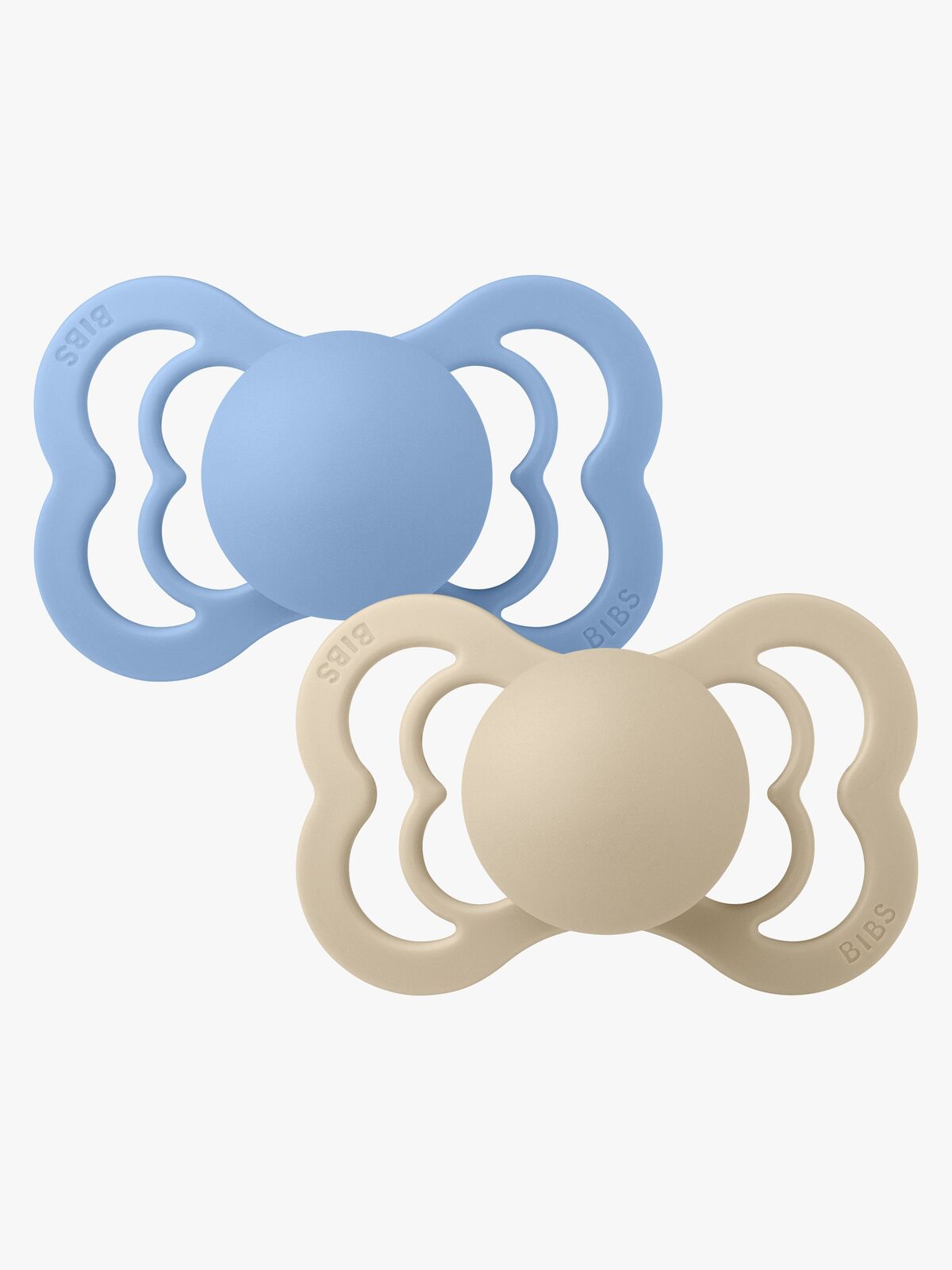 BIBS Supreme Tutti 2-pack Silikoni Koko 2 Symmetrinen, Vanilla/Sky Blue