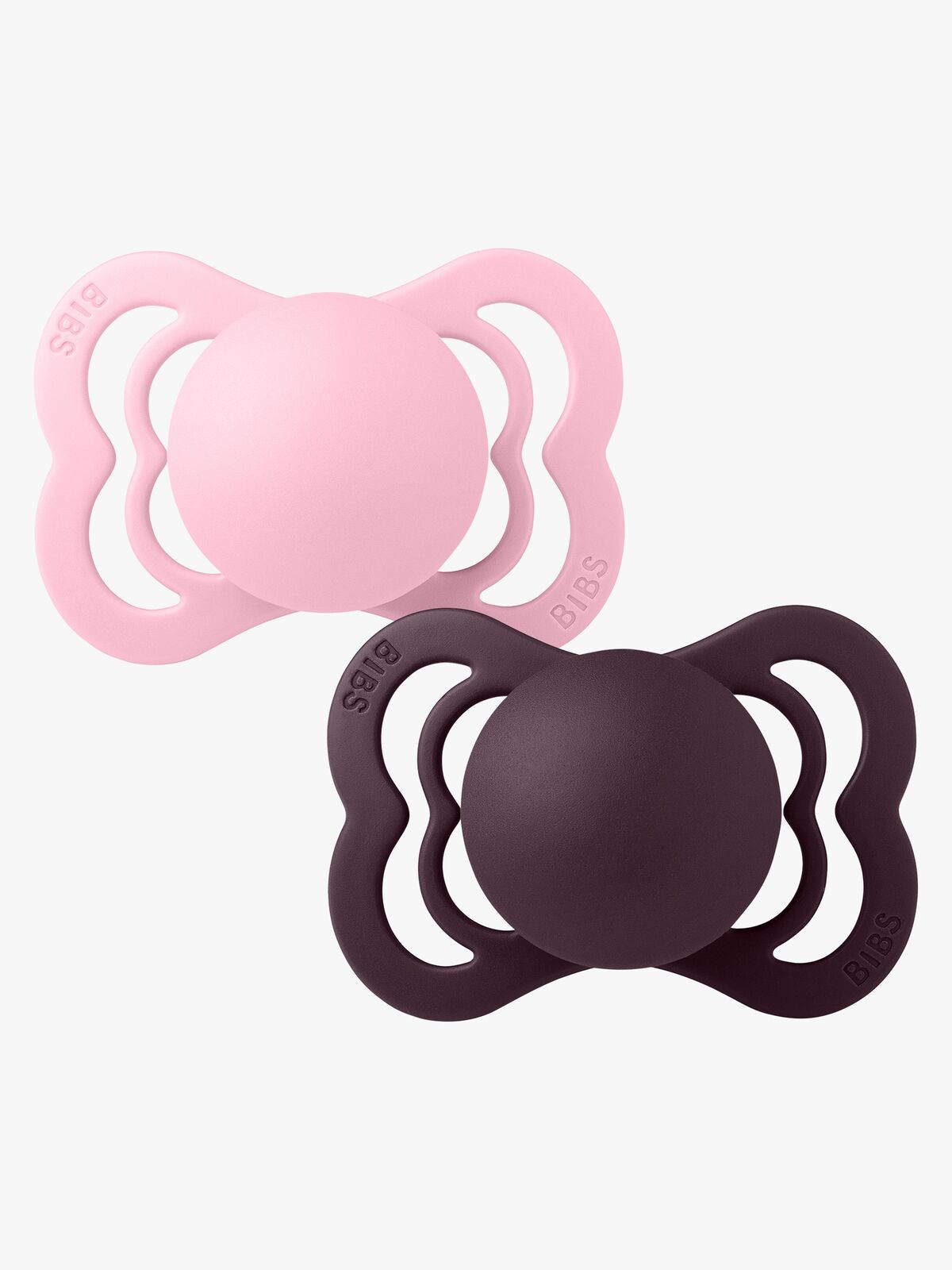 BIBS Supreme Tutti 2-pack Silikoni Koko 1 Symmetrinen, Baby Pink/Plum