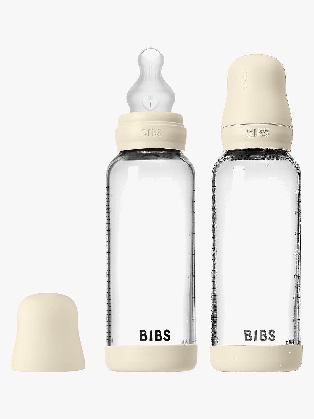 BIBS Medium Flow Lasi Tuttipullo Silikoni 2-pack 240 ml, Ivory