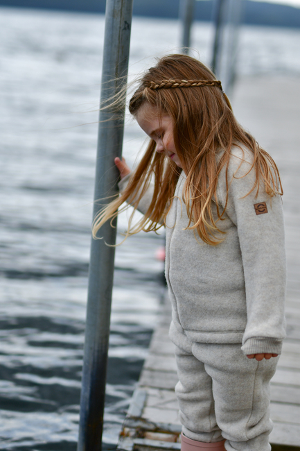 Mikk-Line Fleecetakki Merinovilla, Melange Offwhite