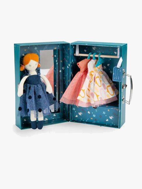 Moulin Roty Matkavaatekaappi + Nukke + Juhlavaatteet