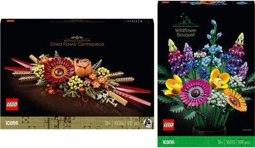 LEGO Icons Botanical Collection 10313 Luonnonkukkakimppu + 10314 Kuivakukka-asetelma