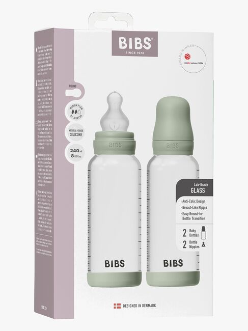 BIBS Medium Flow Lasi Tuttipullo Silikoni 2-pack 240 ml, Sage