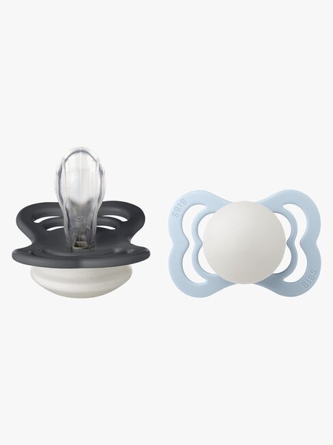 BIBS Supreme Tutti 2-pack Silikoni Koko 1 Symmetrinen, Iron Glow/Baby Blue Glow
