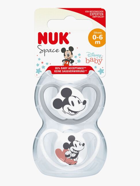 NUK Space Mikki Hiiri Tutti 2-pack Silikoni Koko 1, Grey/White