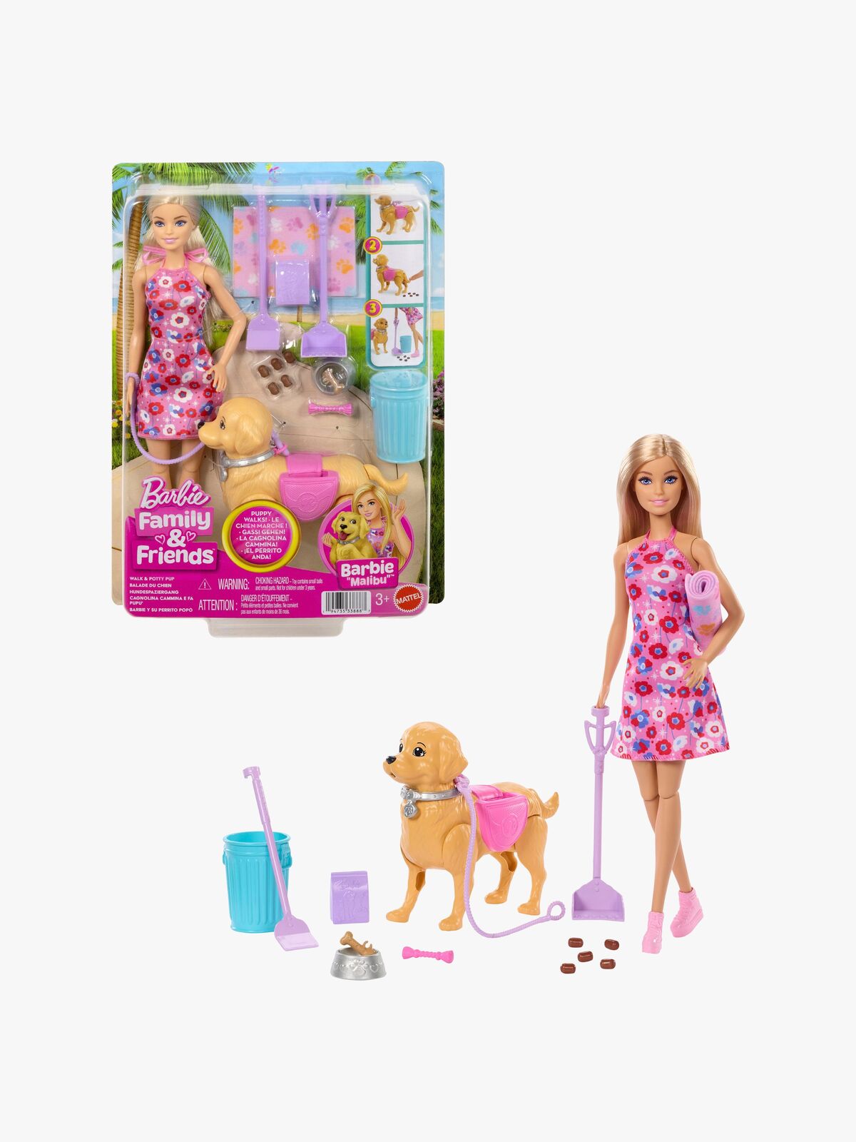 Barbie Family & Friends Malibu Leikkisetti Koiran Ulkoilutus
