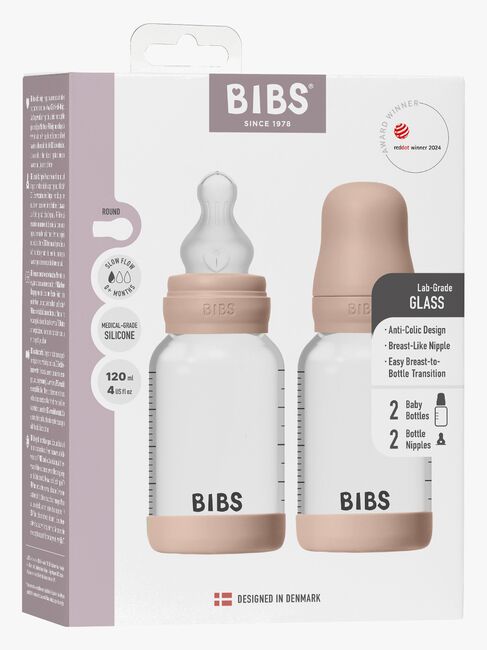 BIBS Slow Flow Lasi Tuttipullo Silikoni 2-pack 120 ml, Blush