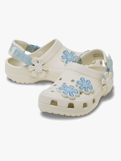 Crocs Classic Denim Flower Kids Pistokkaat, Summit White