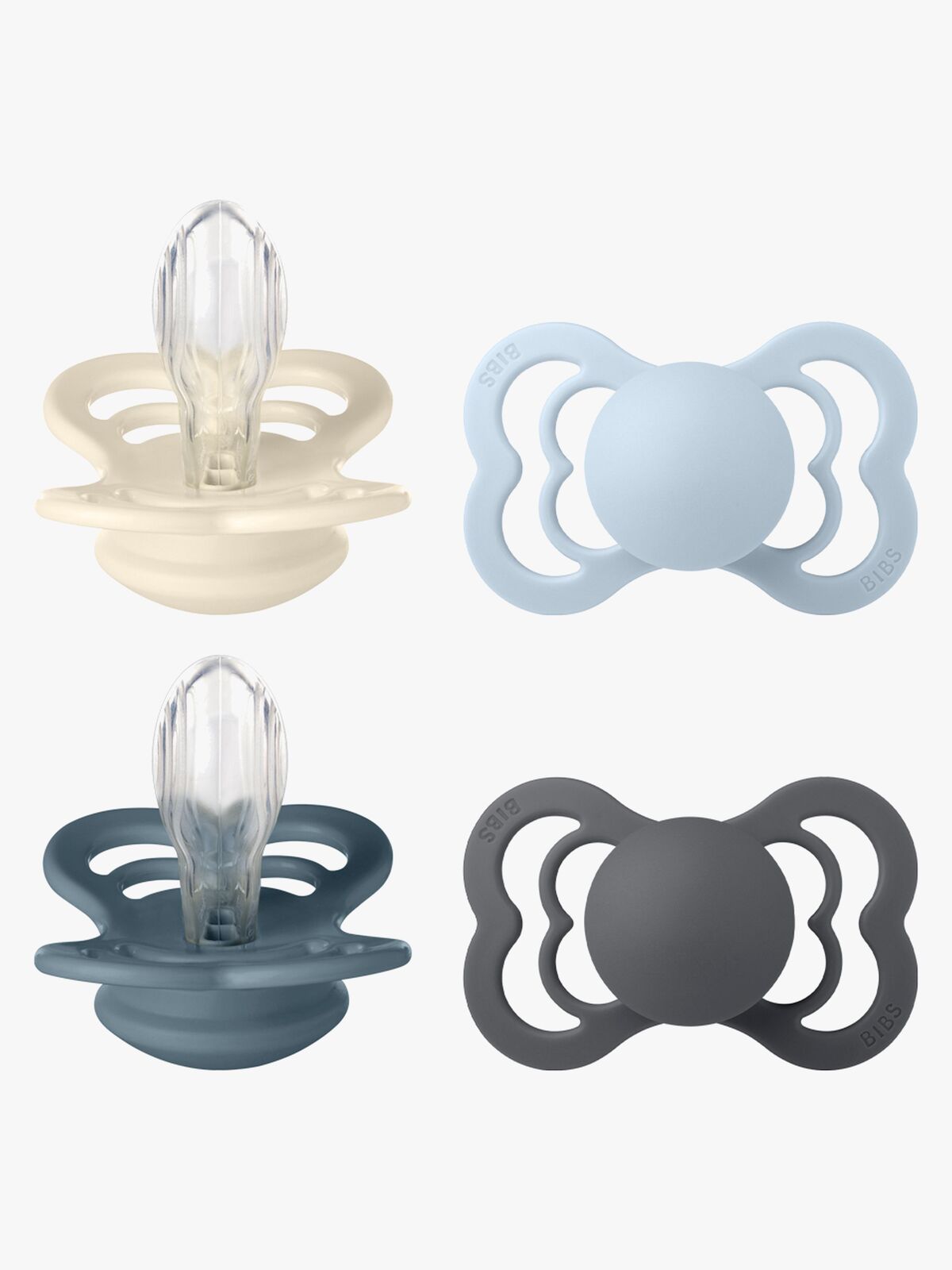 BIBS Supreme Tutti 4-pack Silikoni Koko 2, Ivory/Baby Blue/Petrol/Iron