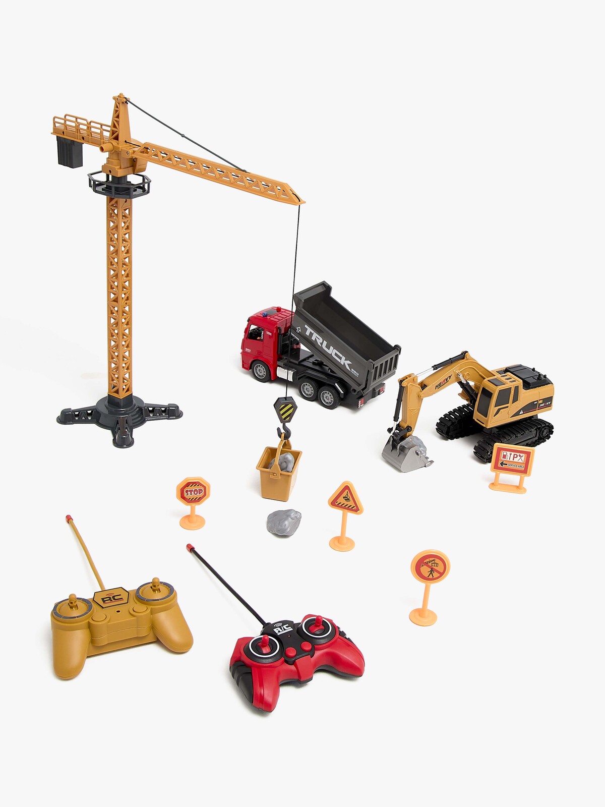 Alex's Garage Lelusetti + Kauko-ohjattava Kaivinkone, Kuorma-auto & Manuaalinen Nosturi 42 cm
