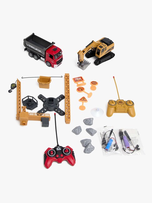 Alex's Garage Lelusetti + Kauko-ohjattava Kaivinkone, Kuorma-auto & Manuaalinen Nosturi 42 cm