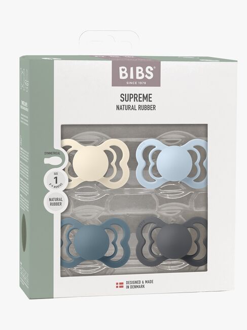 BIBS Supreme Tutti 4-pack Luonnonkumi Koko 1, Ivory/Baby Blue/Petrol/Iron