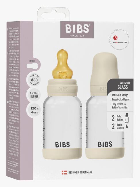 BIBS Slow Flow Lasi Tuttipullo Lateksi 2-pack 120 ml, Ivory