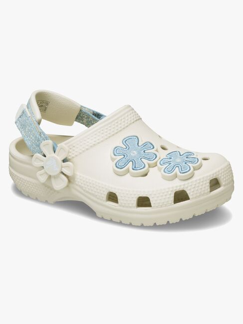 Crocs Classic Denim Flower Kids Pistokkaat, Summit White