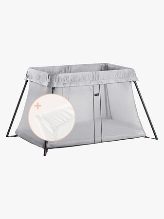 BabyBjörn Light Matkasänky + Muotoonommeltu Lakana, Hopea
