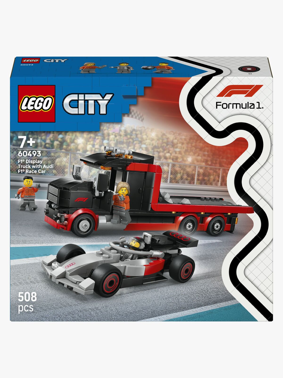 LEGO City 60493 F1-kuljetusauto ja Audi F1 ‑kilpa-auto