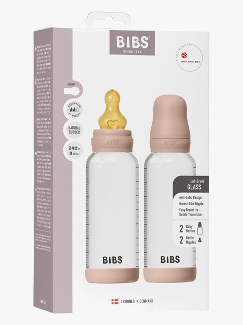 BIBS Medium Flow Lasi Tuttipullo Lateksi 2-pack 240 ml, Blush