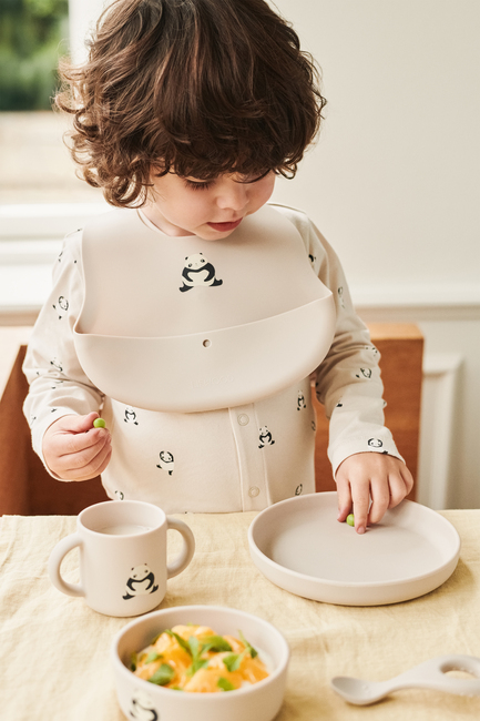 LIEWOOD Ember Kuvioitu Ruokalappu 2-pack, Panda/Sandy