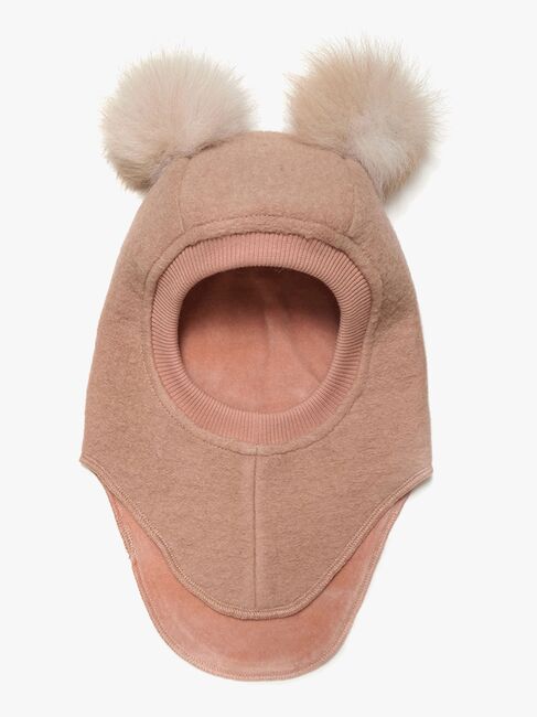 Huttelihut Kypärämyssy Merinovilla + Tupsut, Rose Melange