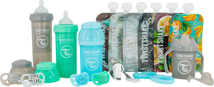 Twistshake Baby Bottle Kit, Sininen/Vihreä/Harmaa