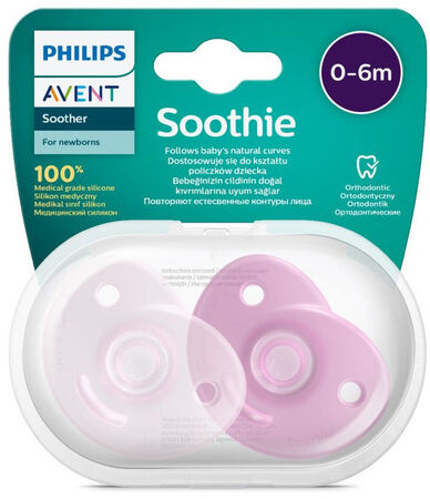 Philips Avent Curved Soothie Tutti 0–6 kk 2-pack, Vaaleanpunainen