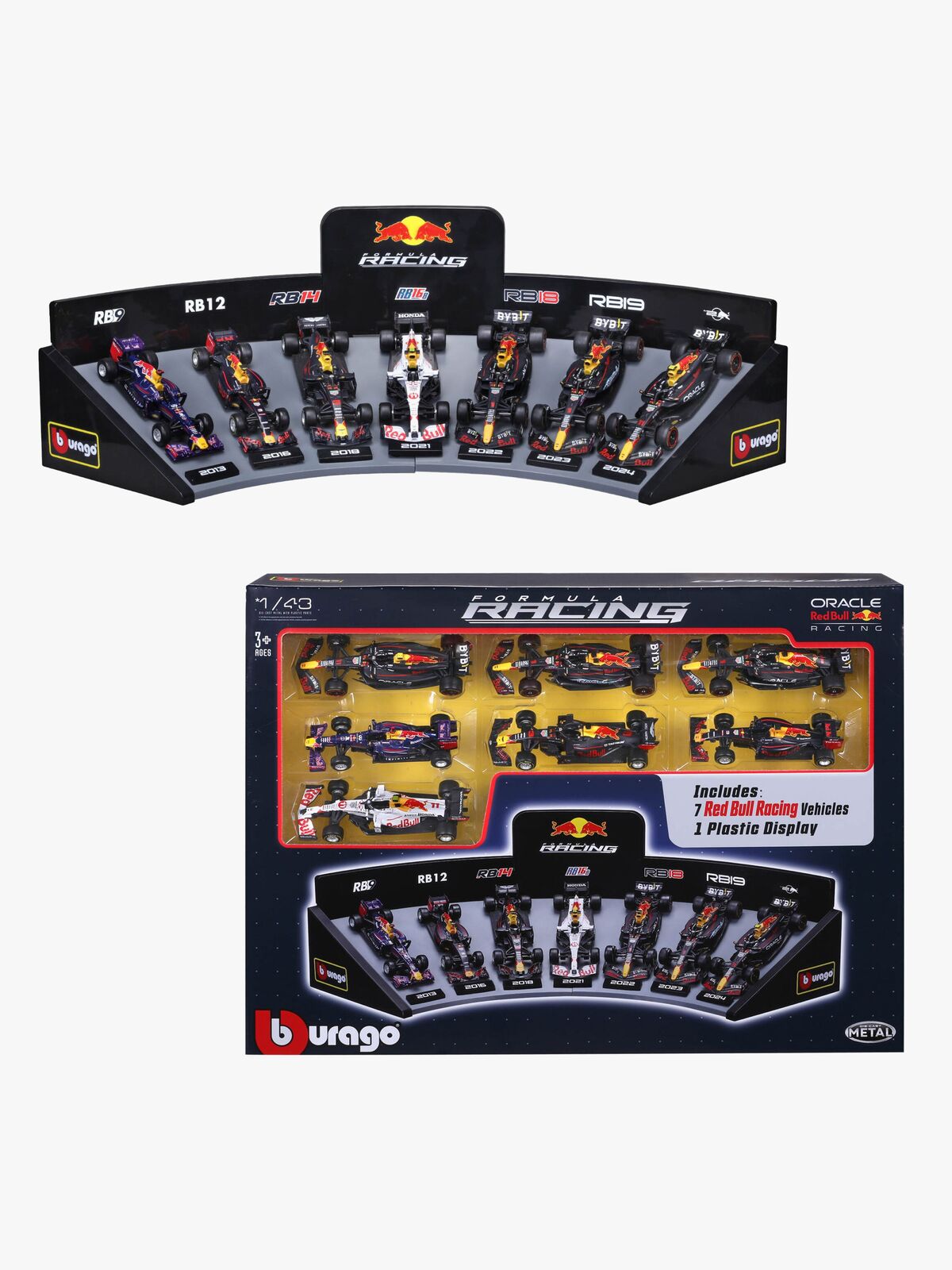 Bburago F1 Red Bull Deluxe Lahjapakkaus + Autot & Näyttö 1:43