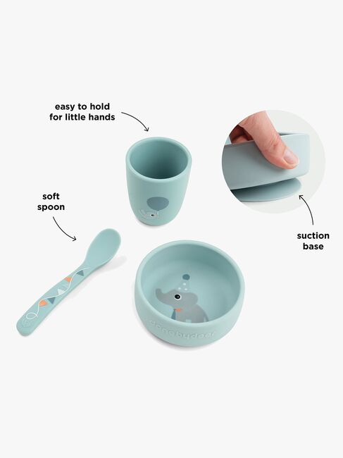 Done By Deer Celebration Silikoni Ruokailusetti Stick & Stay, Blue