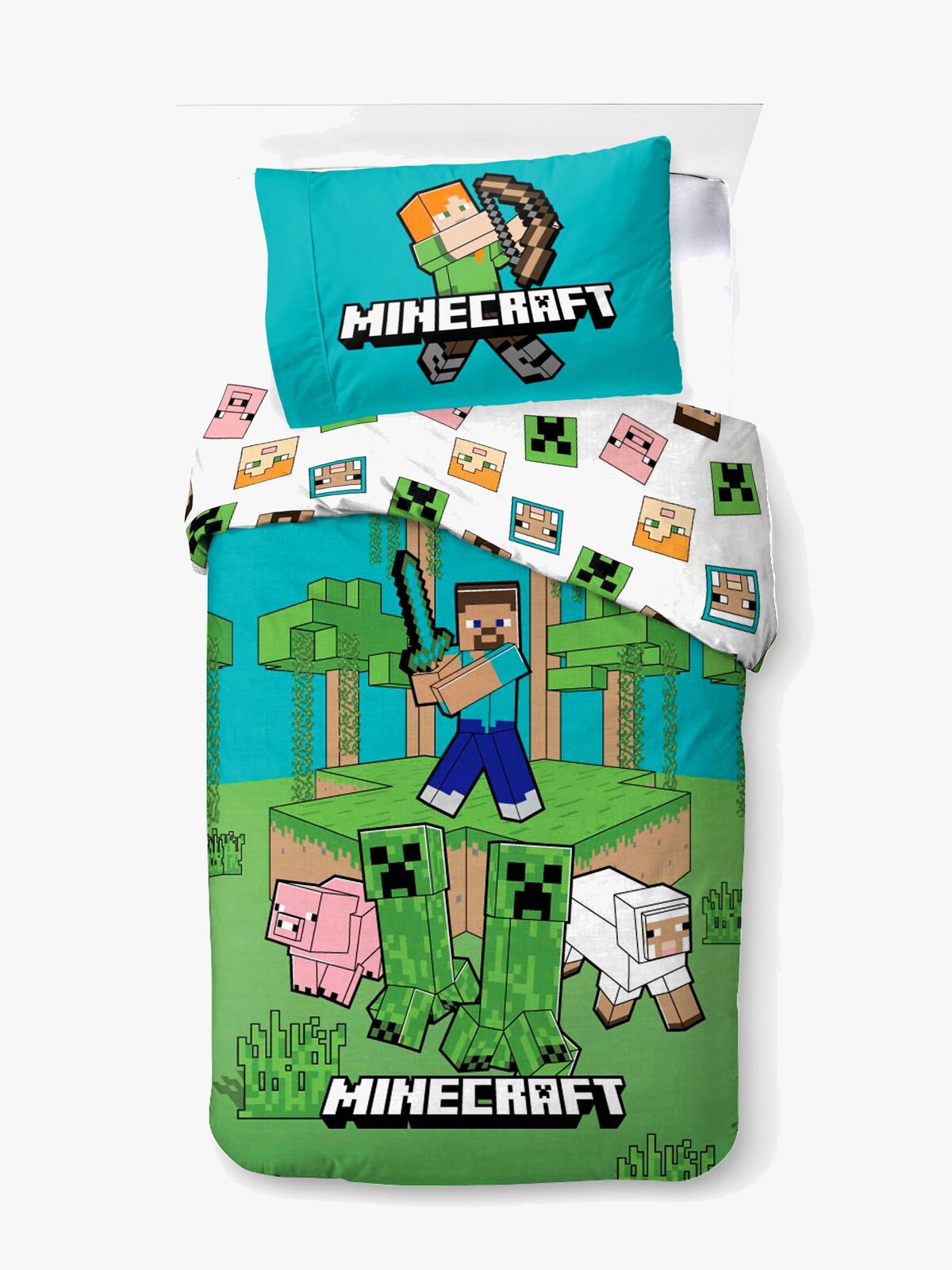 Minecraft Jungle Explore Pussilakanasetti 140x200, Vihreä