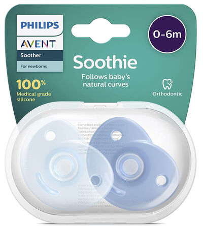 Philips Avent Curved Soothie Tutti 0–6 kk 2-pack, Sininen