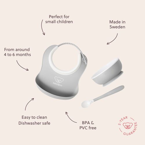 BabyBjörn Kolmiosainen Ruokailusetti, Harmaa