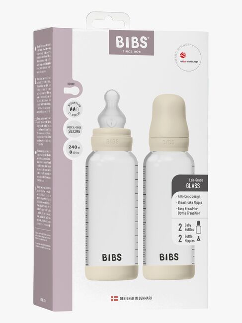 BIBS Medium Flow Lasi Tuttipullo Silikoni 2-pack 240 ml, Ivory