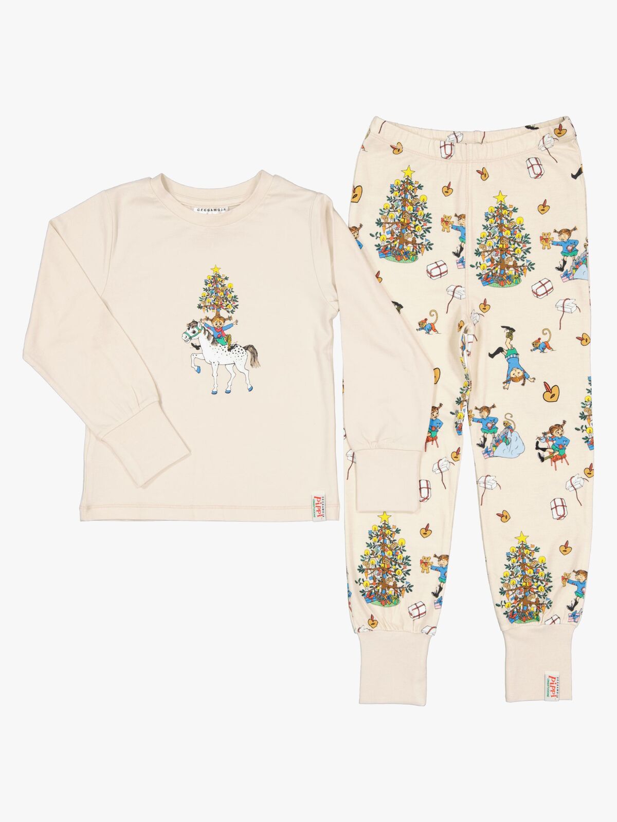 Geggamoja  Kaksiosainen Joulupyjama Peppi Pitkätossu, Beige