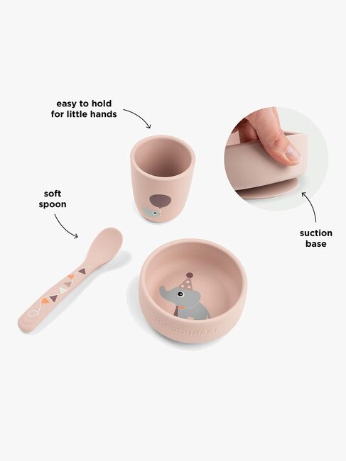 Done By Deer Celebration Silikoni Ruokailusetti Stick & Stay, Powder