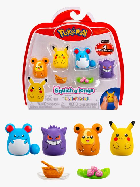 Squishmallows Squishalongs Pokémon Figuurisetti Pikachu, Gengar, Teddiursa & Marill 4-pack