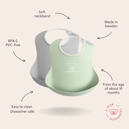 BabyBjörn Ruokalappu 2-pack, Harmaa/Vaaleanvihreä