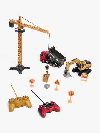 Alex's Garage Lelusetti + Kauko-ohjattava Kaivinkone, Kuorma-auto & Manuaalinen Nosturi 42 cm