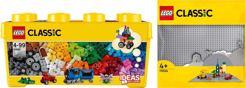 LEGO Classic 10696 Keskikokoinen Luova Rakennuslaatikko + 11024  Harmaa Rakennuslevy