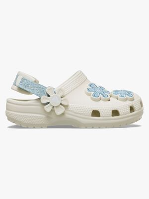 Crocs Classic Denim Flower Kids Pistokkaat, Summit White